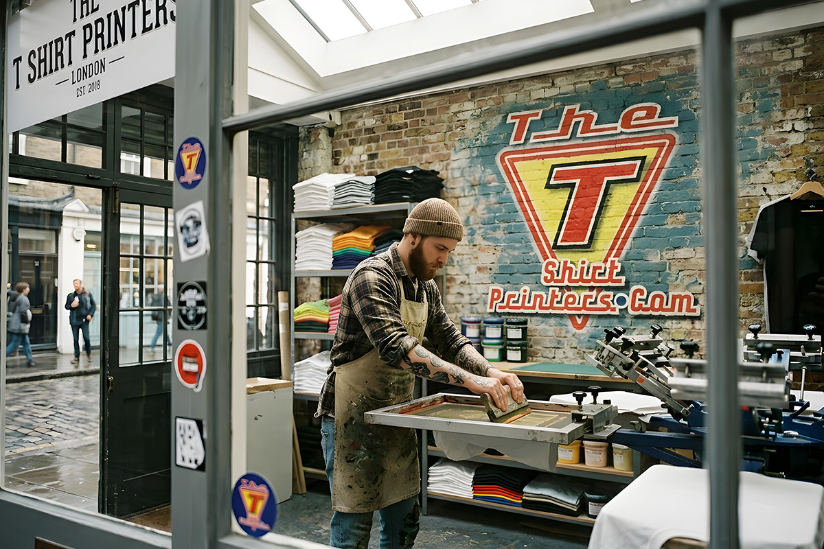 Screen printing press at The T-Shirt Printers Bow London
